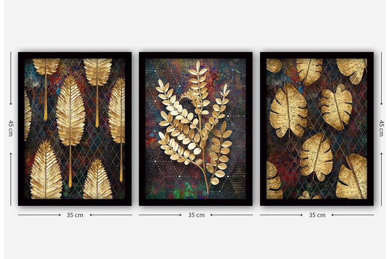Dekorativ indrammet maleri 3-Dele 35x45 cm - Flerfarvet - Boligtilbehør - Billeder & kunst - Billeder på lærred
