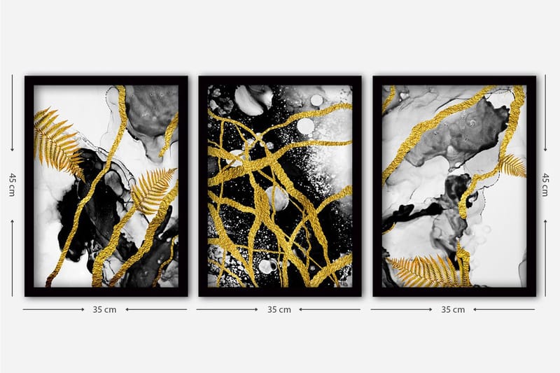 Dekorativ indrammet maleri 3-Dele 35x45 cm - Flerfarvet - Boligtilbehør - Billeder & kunst - Billeder på lærred