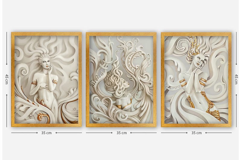 Dekorativ indrammet maleri 3-Dele 35x45 cm - Flerfarvet - Boligtilbehør - Billeder & kunst - Billeder på lærred