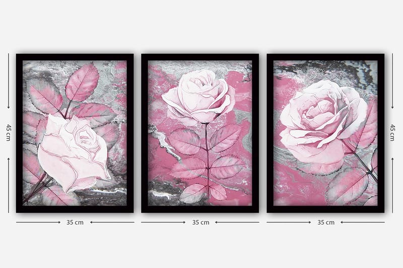 Dekorativ indrammet maleri 3-Dele 35x45 cm - Flerfarvet - Boligtilbehør - Billeder & kunst - Billeder på lærred