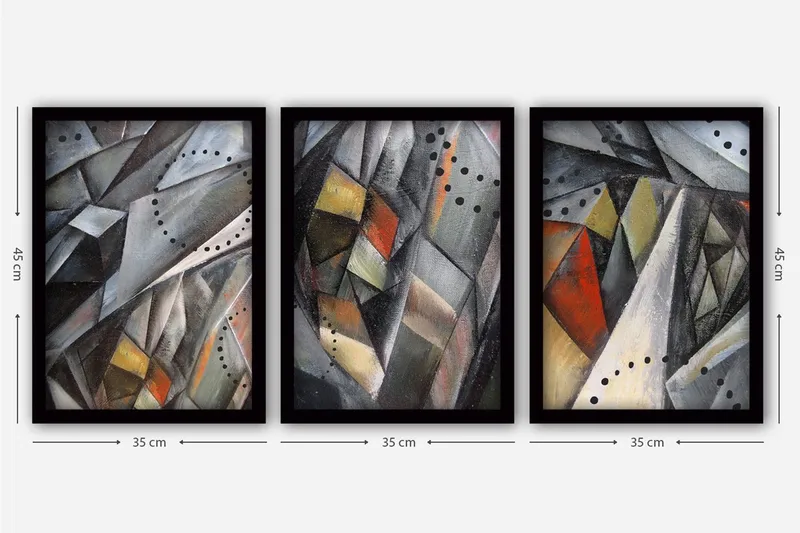 Dekorativ indrammet maleri 3-Dele 35x45 cm - Flerfarvet - Boligtilbehør - Billeder & kunst - Billeder på lærred