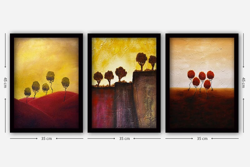 Dekorativ indrammet maleri 3-Dele 35x45 cm - Flerfarvet - Boligtilbehør - Billeder & kunst - Billeder på lærred