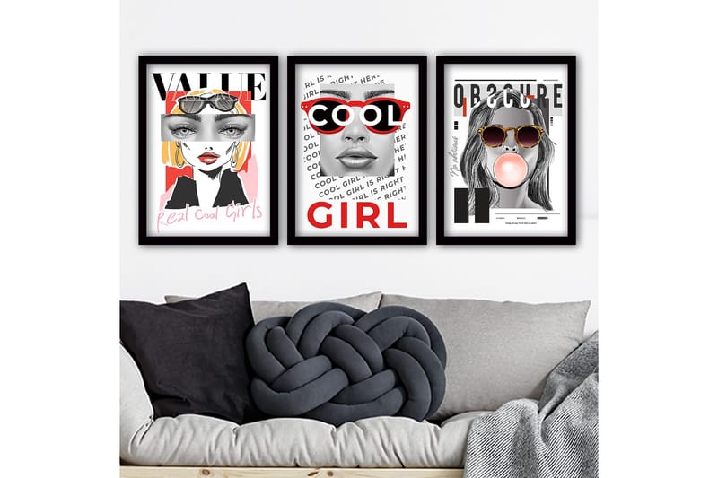 Dekorativ indrammet maleri 3-Dele 35x45 cm, Flerfarvet