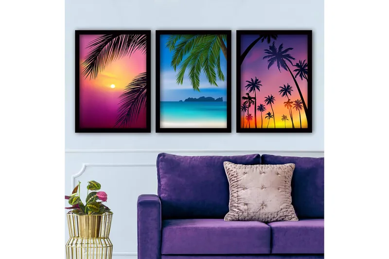 Dekorativ indrammet maleri 3-Dele 35x45 cm, Flerfarvet