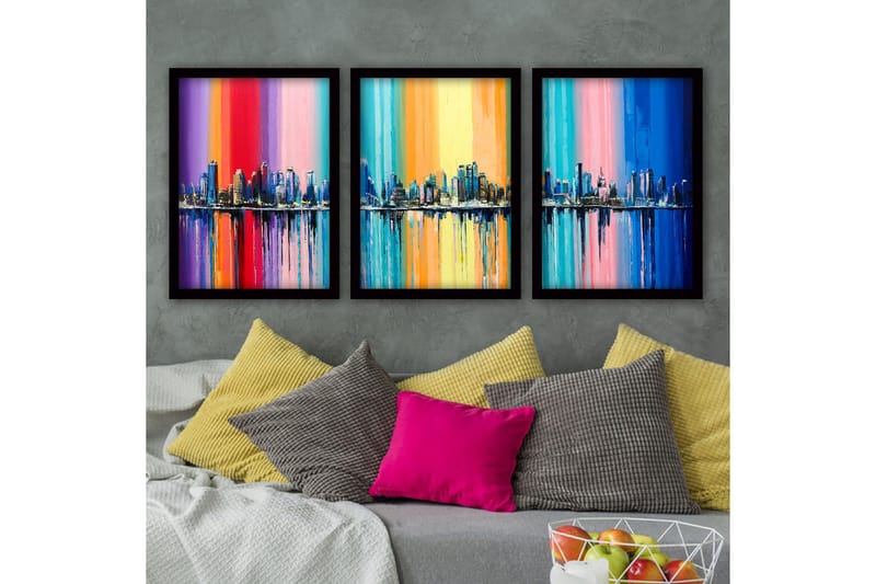 Dekorativ indrammet maleri 3-Dele 35x45 cm, Flerfarvet