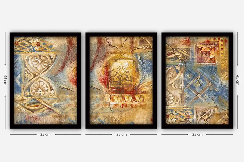 Dekorativ indrammet maleri 3-Dele 35x45 cm - Flerfarvet - Boligtilbehør - Billeder & kunst - Billeder på lærred