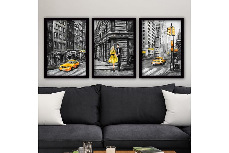 Dekorativ indrammet maleri 3-Dele 35x45 cm, Flerfarvet