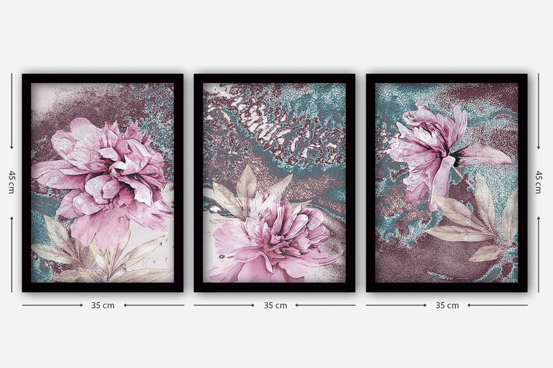 Dekorativ indrammet maleri 3-Dele 35x45 cm - Flerfarvet - Boligtilbehør - Billeder & kunst - Billeder på lærred