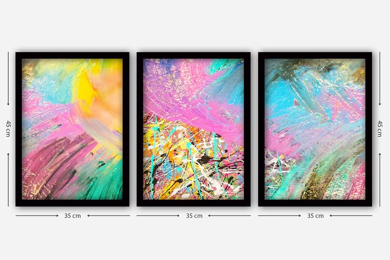 Dekorativ indrammet maleri 3-Dele 35x45 cm - Flerfarvet - Boligtilbehør - Billeder & kunst - Billeder på lærred