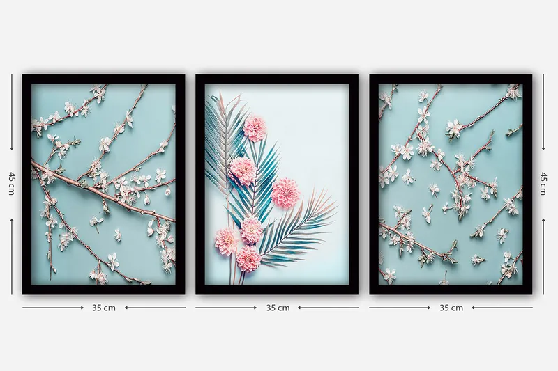 Dekorativ indrammet maleri 3-Dele 35x45 cm - Flerfarvet - Boligtilbehør - Billeder & kunst - Billeder på lærred
