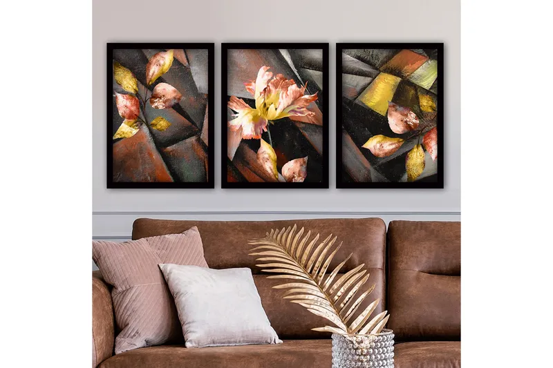 Dekorativ indrammet maleri 3-Dele 35x45 cm, Flerfarvet