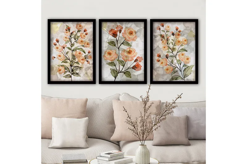 Dekorativ indrammet maleri 3-Dele 35x45 cm, Flerfarvet