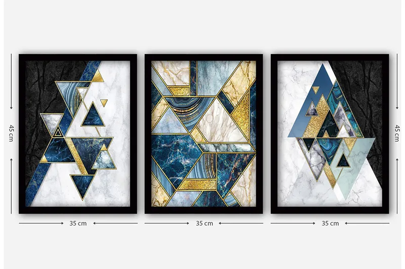 Dekorativ indrammet maleri 3-Dele 35x45 cm - Flerfarvet - Boligtilbehør - Billeder & kunst - Billeder på lærred