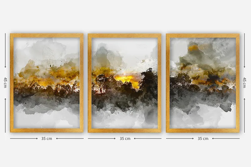 Dekorativ indrammet maleri 3-Dele 35x45 cm - Flerfarvet - Boligtilbehør - Billeder & kunst - Billeder på lærred