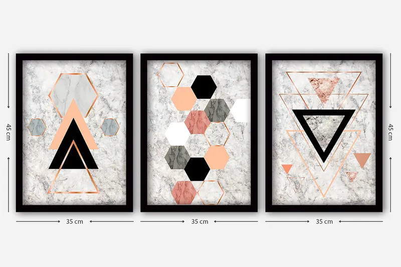 Dekorativ indrammet maleri 3-Dele 35x45 cm - Flerfarvet - Boligtilbehør - Billeder & kunst - Billeder på lærred