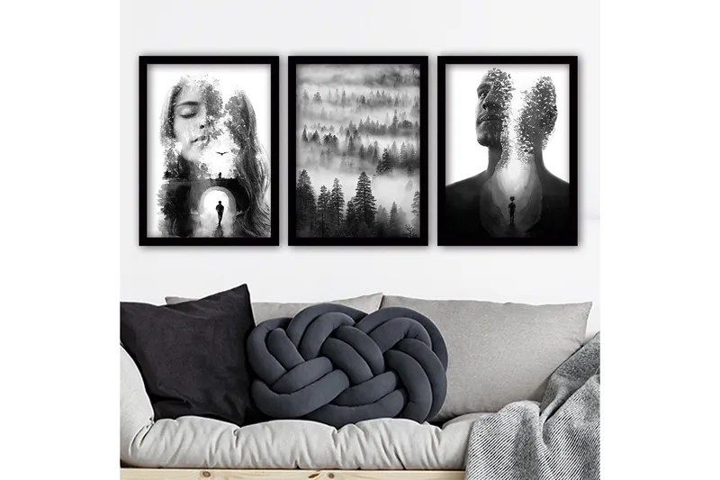 Dekorativ indrammet maleri 3-Dele 35x45 cm, Flerfarvet