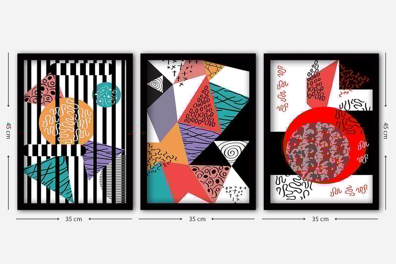 Dekorativ indrammet maleri 3-Dele 35x45 cm - Flerfarvet - Boligtilbehør - Billeder & kunst - Billeder på lærred