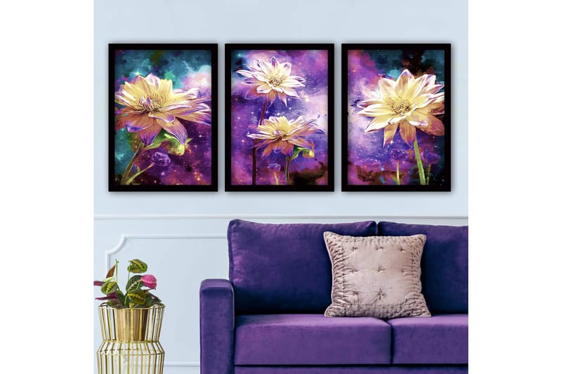 Dekorativ indrammet maleri 3-Dele 35x45 cm, Flerfarvet