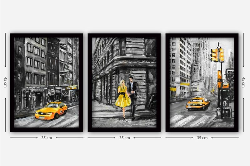 Dekorativ indrammet maleri 3-Dele 35x45 cm - Flerfarvet - Boligtilbehør - Billeder & kunst - Billeder på lærred