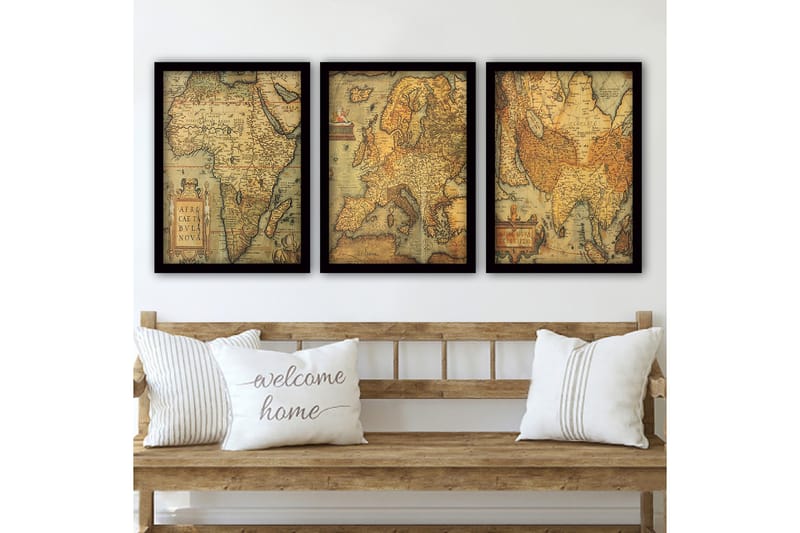 Dekorativ indrammet maleri 3-Dele 35x45 cm, Flerfarvet