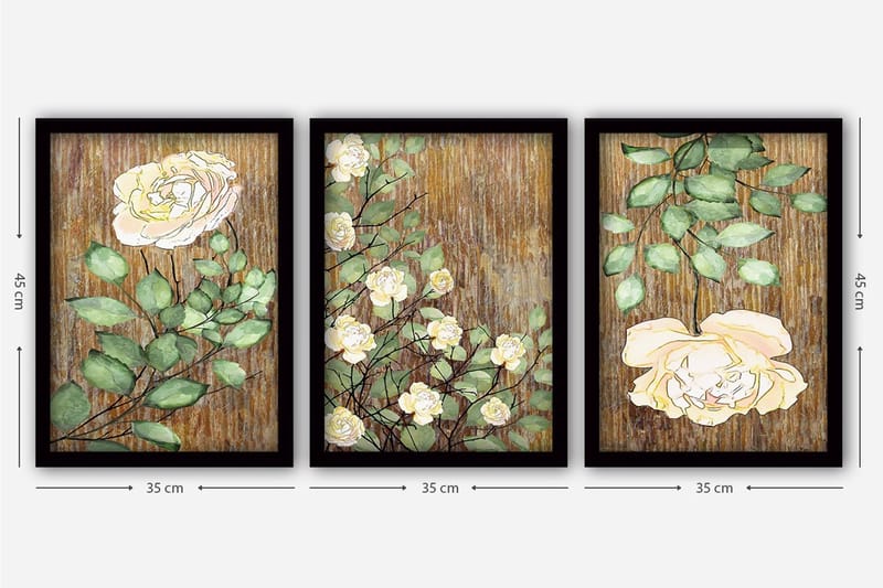 Dekorativ indrammet maleri 3-Dele 35x45 cm - Flerfarvet - Boligtilbehør - Billeder & kunst - Billeder på lærred