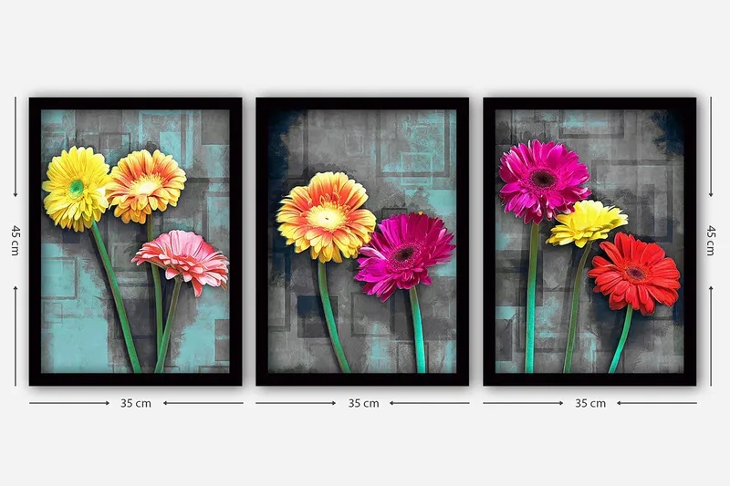 Dekorativ indrammet maleri 3-Dele 35x45 cm - Flerfarvet - Boligtilbehør - Billeder & kunst - Billeder på lærred