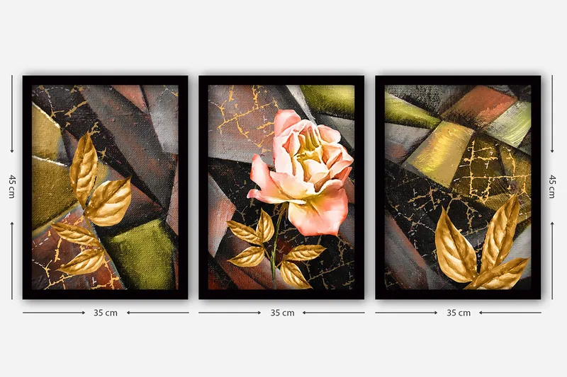 Dekorativ indrammet maleri 3-Dele 35x45 cm - Flerfarvet - Boligtilbehør - Billeder & kunst - Billeder på lærred