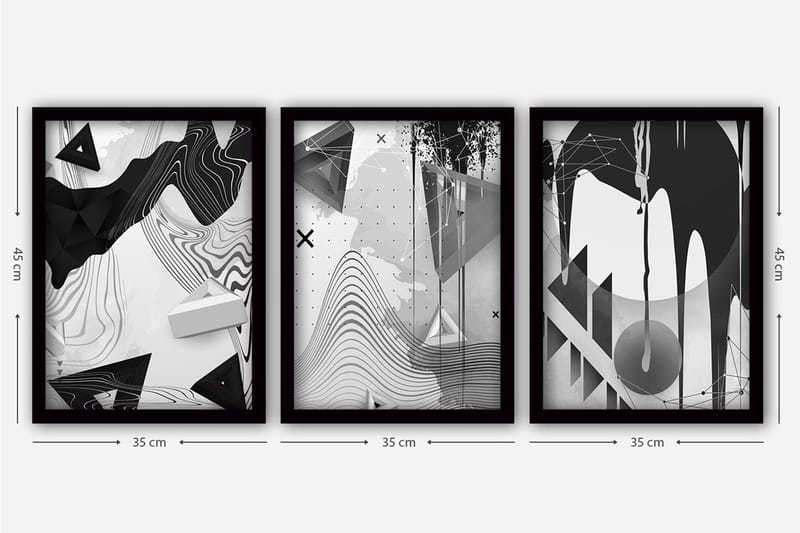 Dekorativ indrammet maleri 3-Dele 35x45 cm - Flerfarvet - Boligtilbehør - Billeder & kunst - Billeder på lærred