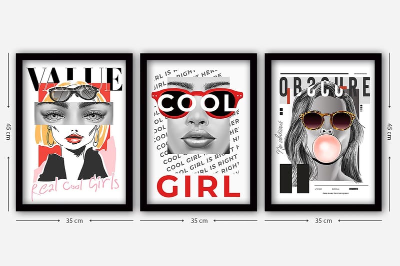 Dekorativ indrammet maleri 3-Dele 35x45 cm - Flerfarvet - Boligtilbehør - Billeder & kunst - Billeder på lærred