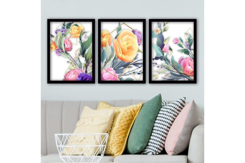 Dekorativ indrammet maleri 3-Dele 35x45 cm, Flerfarvet
