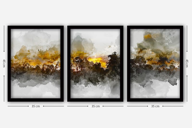 Dekorativ indrammet maleri 3-Dele 35x45 cm - Flerfarvet - Boligtilbehør - Billeder & kunst - Billeder på lærred