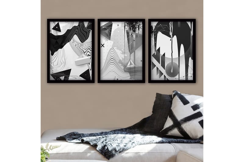 Dekorativ indrammet maleri 3-Dele 35x45 cm, Flerfarvet