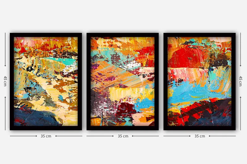Dekorativ indrammet maleri 3-Dele 35x45 cm - Flerfarvet - Boligtilbehør - Billeder & kunst - Billeder på lærred