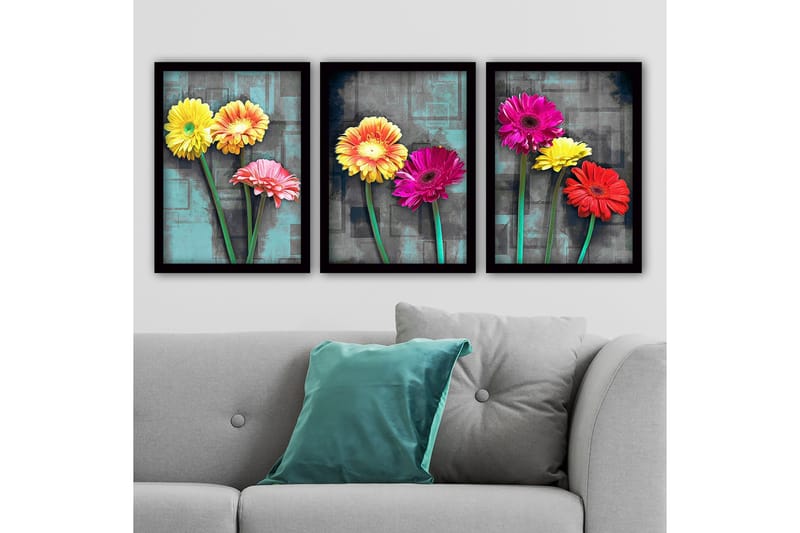 Dekorativ indrammet maleri 3-Dele 35x45 cm, Flerfarvet