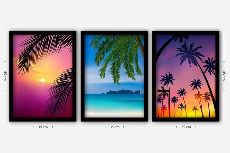 Dekorativ indrammet maleri 3-Dele 35x45 cm - Flerfarvet - Boligtilbehør - Billeder & kunst - Billeder på lærred