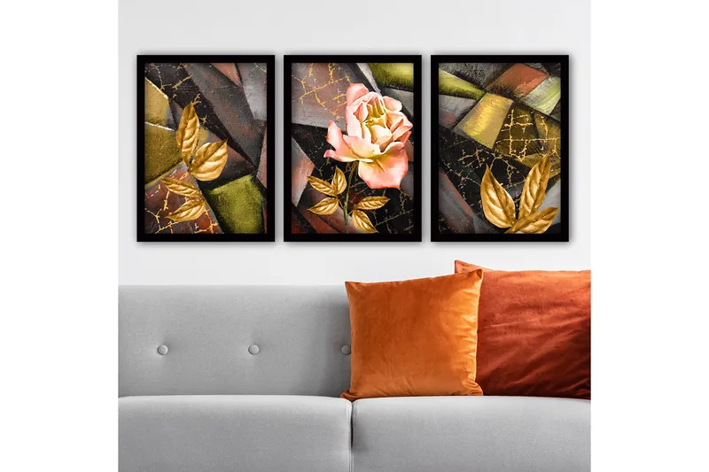Dekorativ indrammet maleri 3-Dele 35x45 cm, Flerfarvet