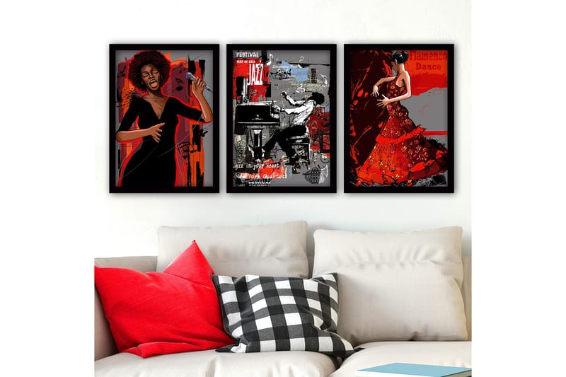 Dekorativ indrammet maleri 3-Dele 35x45 cm, Flerfarvet