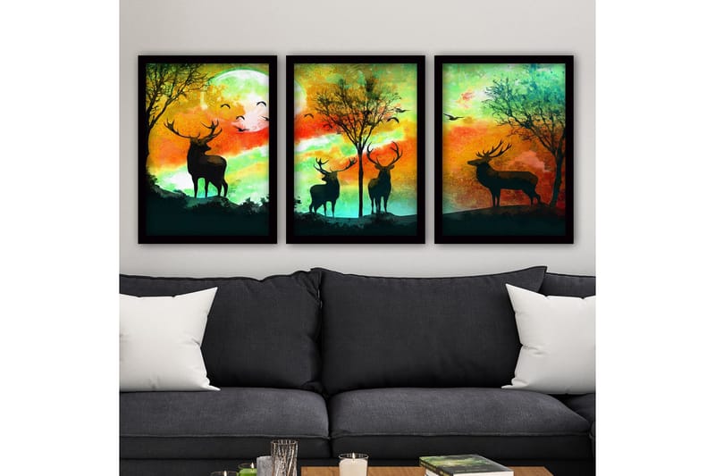 Dekorativ indrammet maleri 3-Dele 35x45 cm, Flerfarvet