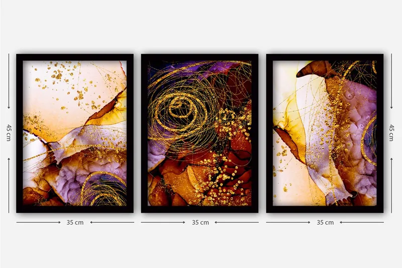 Dekorativ indrammet maleri 3-Dele 35x45 cm - Flerfarvet - Boligtilbehør - Billeder & kunst - Billeder på lærred