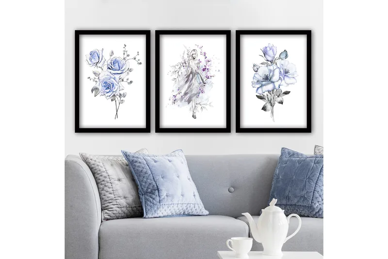 Dekorativ indrammet maleri 3-Dele 35x45 cm, Flerfarvet