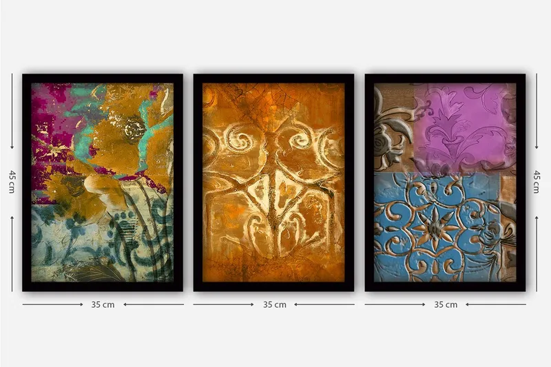 Dekorativ indrammet maleri 3-Dele 35x45 cm - Flerfarvet - Boligtilbehør - Billeder & kunst - Billeder på lærred
