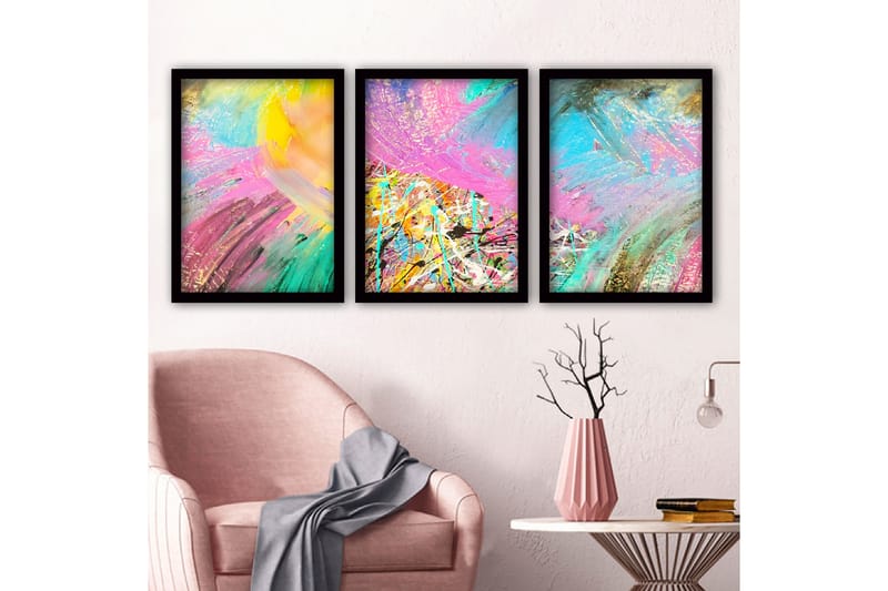 Dekorativ indrammet maleri 3-Dele 35x45 cm, Flerfarvet