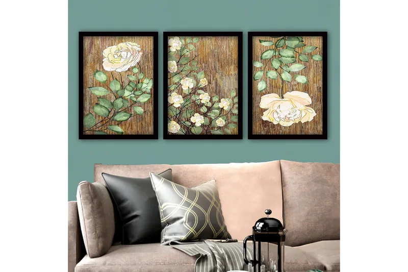 Dekorativ indrammet maleri 3-Dele 35x45 cm, Flerfarvet