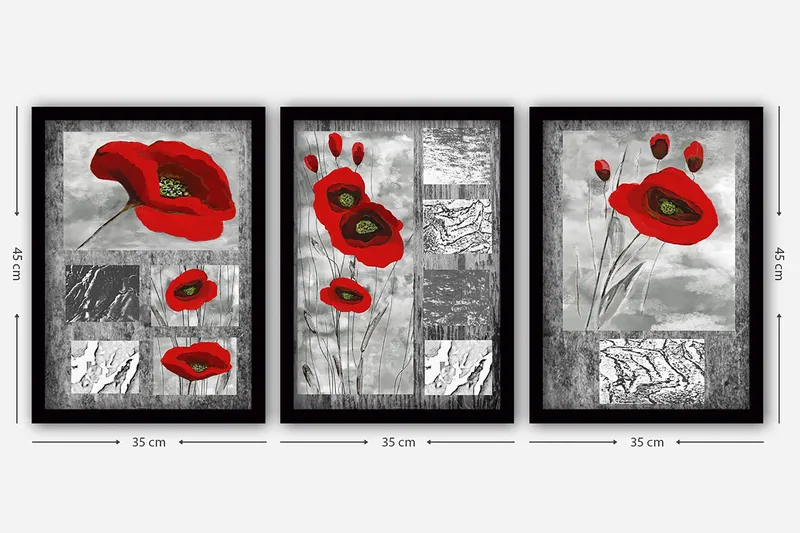 Dekorativ indrammet maleri 3-Dele 35x45 cm - Flerfarvet - Boligtilbehør - Billeder & kunst - Billeder på lærred