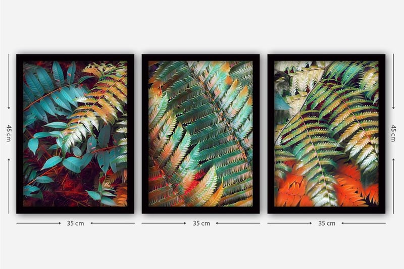 Dekorativ indrammet maleri 3-Dele 35x45 cm - Flerfarvet - Boligtilbehør - Billeder & kunst - Billeder på lærred