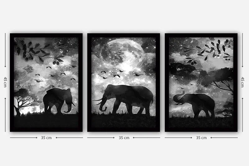 Dekorativ indrammet maleri 3-Dele 35x45 cm - Flerfarvet - Boligtilbehør - Billeder & kunst - Billeder på lærred