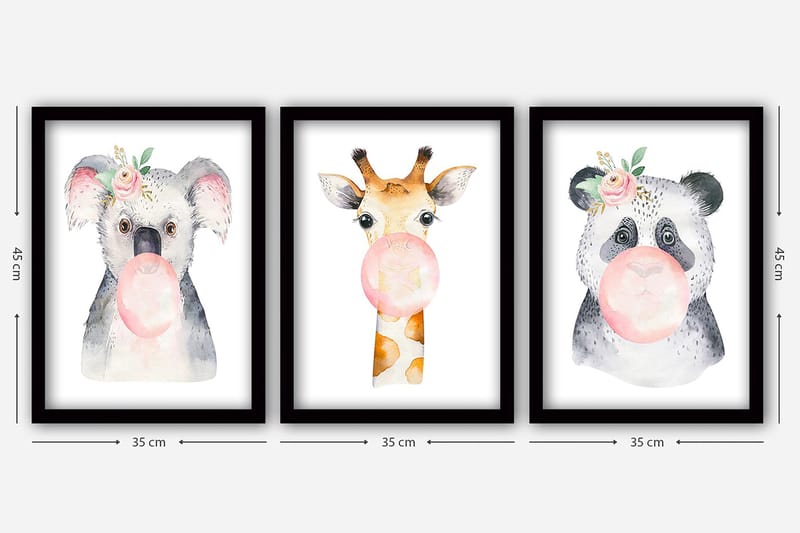 Dekorativ indrammet maleri 3-Dele 35x45 cm - Flerfarvet - Boligtilbehør - Billeder & kunst - Billeder på lærred