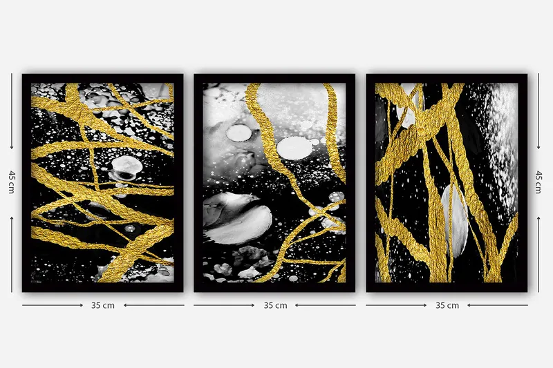 Dekorativ indrammet maleri 3-Dele 35x45 cm - Flerfarvet - Boligtilbehør - Billeder & kunst - Billeder på lærred