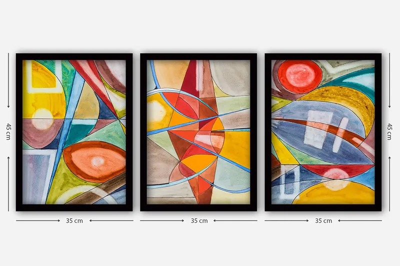 Dekorativ indrammet maleri 3-Dele 35x45 cm - Flerfarvet - Boligtilbehør - Billeder & kunst - Billeder på lærred