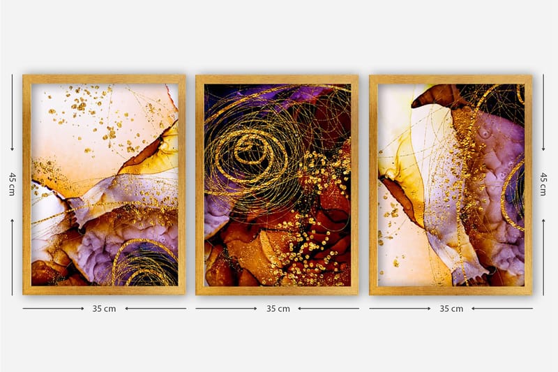 Dekorativ indrammet maleri 3-Dele 35x45 cm - Flerfarvet - Boligtilbehør - Billeder & kunst - Billeder på lærred